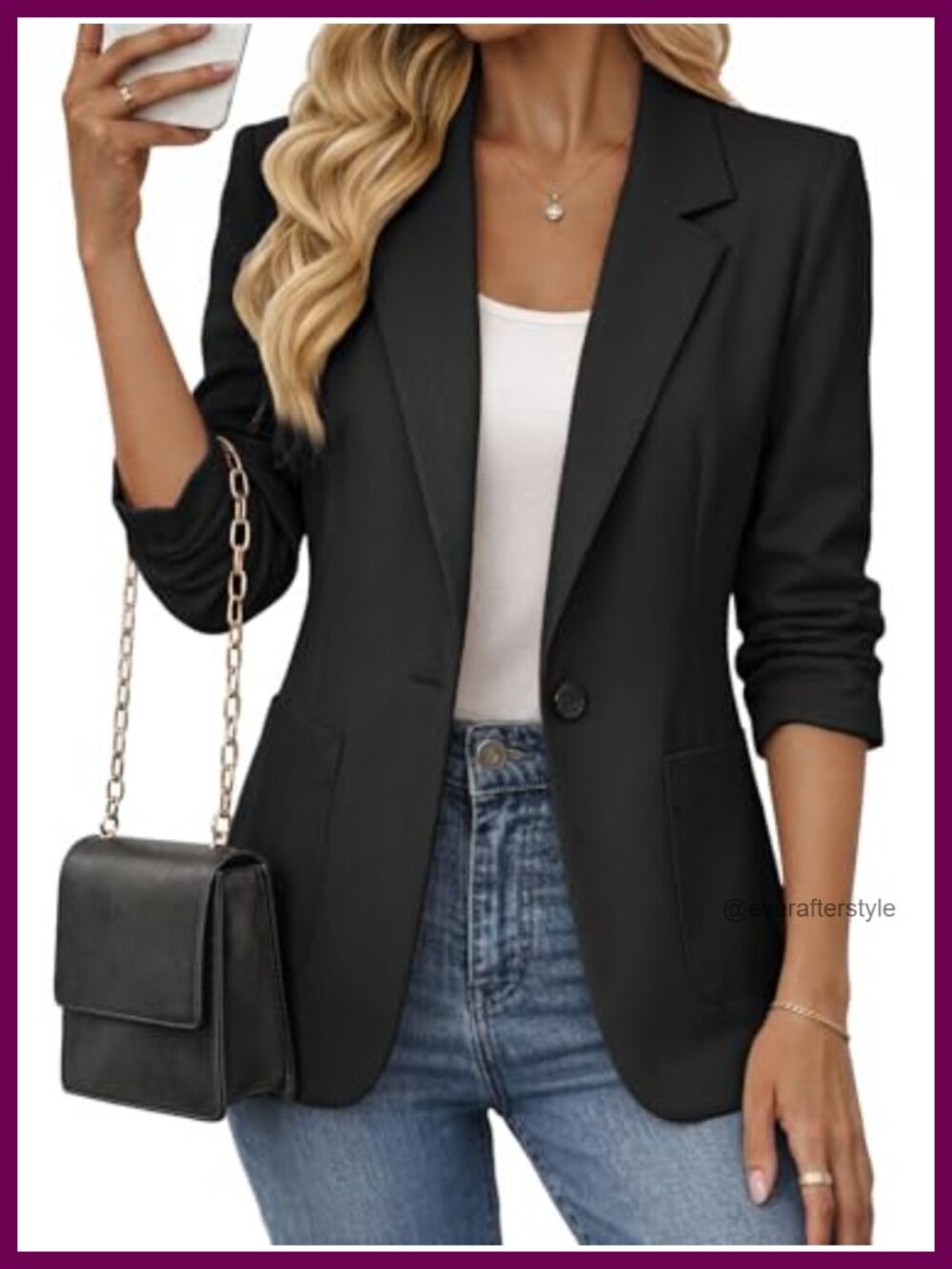 Womens Lightweight Ruched 3/4 Sleeve Fitted Blazer Business Casual